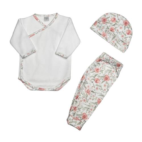 Set pima: body cruzado + ranita + gorro 